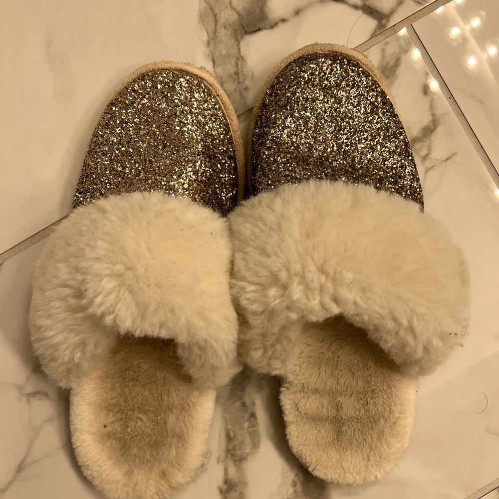 Glitter fuzzy slippers!